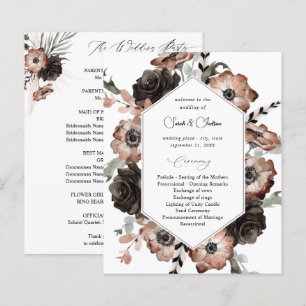 Programa de Boda de Boho Floral Natural y Negro Pr