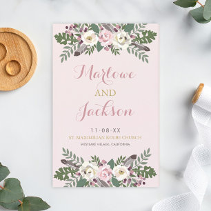 Programa de Boda de Boho Floral Rosa Rosa
