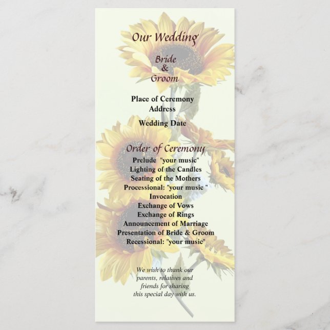 Programa de Boda de Buscador de Sunflowers (Anverso)