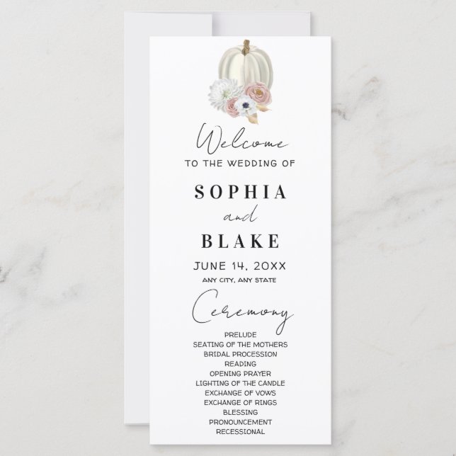 Programa de Boda de Calabaza Blanca Floral de Otoñ (Anverso)