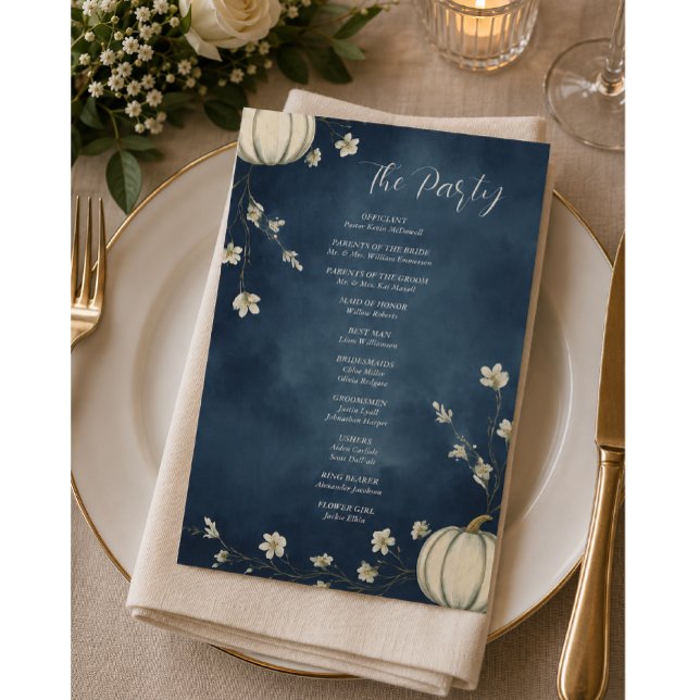 Programa de Boda de Calabaza de Otoño Azul Marino (Subido por el creador)