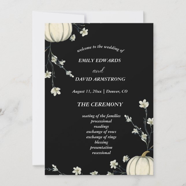 Programa de Boda de Calabaza de Otoño Negro (Anverso)