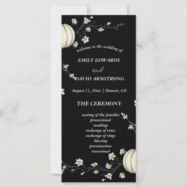Programa de Boda de Calabaza de Otoño Negro (Anverso)