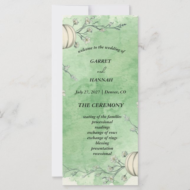 Programa de Boda de Calabaza de Otoño Verde Rústic (Anverso)