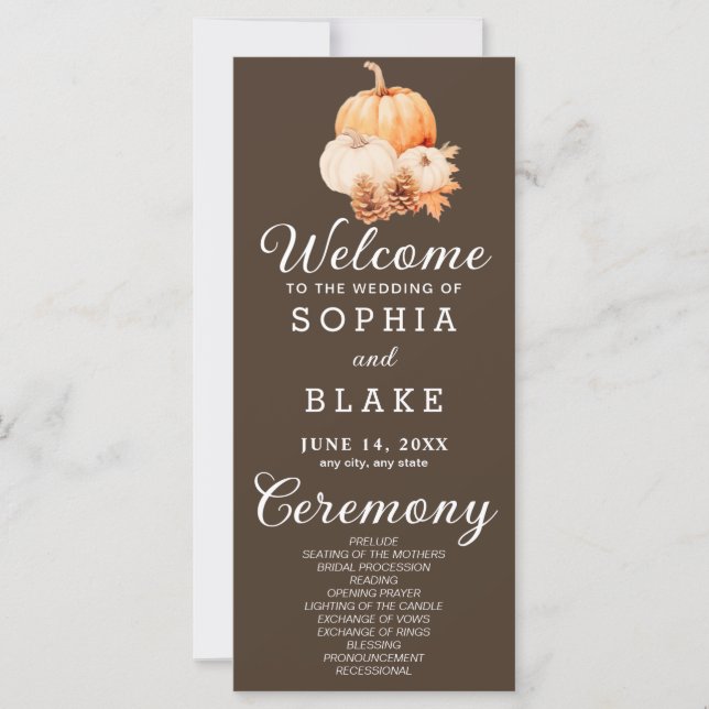 Programa de Boda de Calabaza y Hojas de Otoño en M (Anverso)