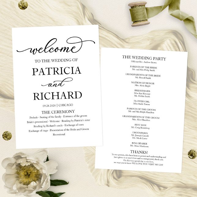 Programa de Boda de caligrafía elegante (Subido por el creador)