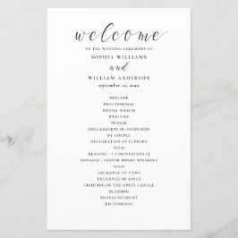 Programa de boda de caligrafía en blanco y negro e