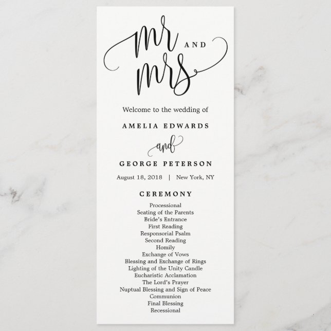 Programa de Boda de caligrafía encantadora (Anverso)