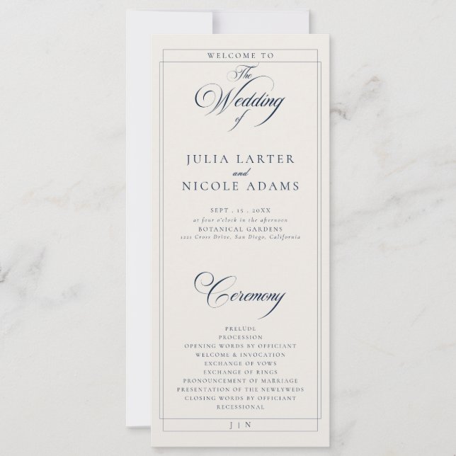 Programa de Boda de Caligrafía Marfil Armada Clási (Anverso)