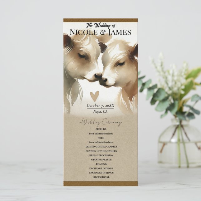 Programa de Boda de Campo con Vaca Amor Marrón Cre (Anverso de pie)