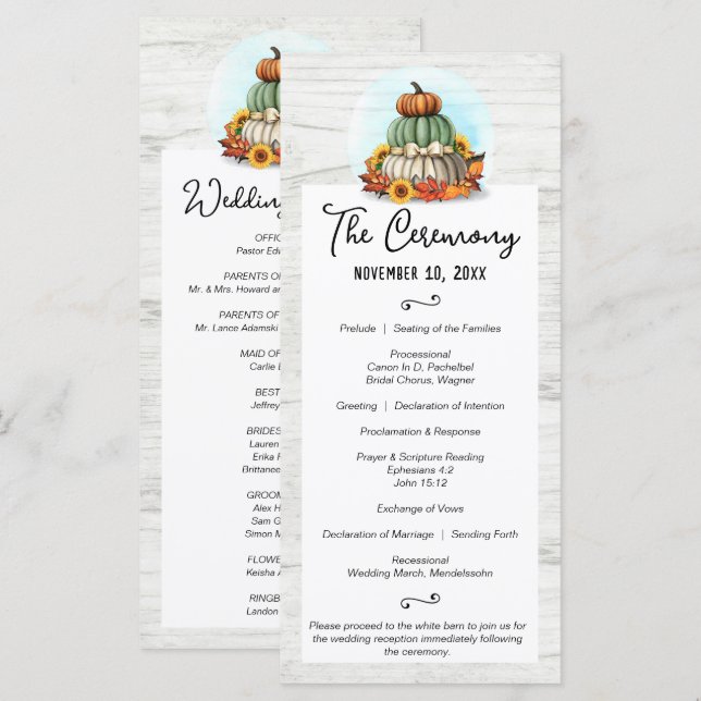 Programa de Boda de Campo Rústico de Girasoles y C (Anverso / Reverso)