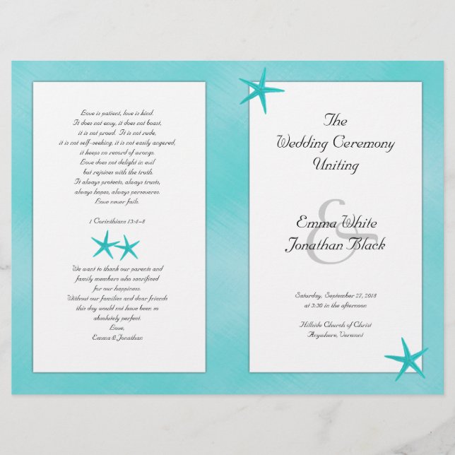 Programa de Boda de Ceremonia Católica Acuática (Anverso)