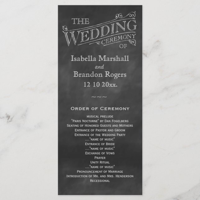 Programa de Boda de Chalkboard (Anverso)
