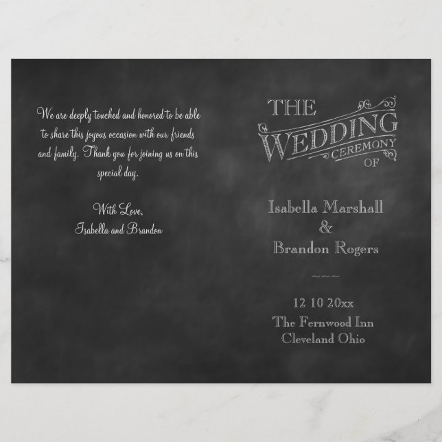 Programa de Boda de Chalkboard (Anverso)