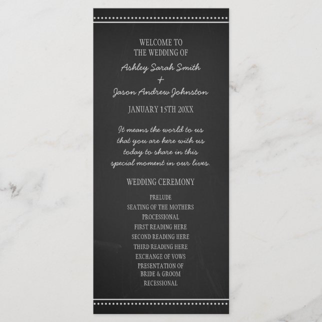 Programa de Boda de Chalkboard (Anverso)