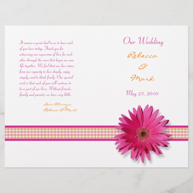 Programa de Boda de Cinta Pink Gerbera Daisy Plaid (Anverso)