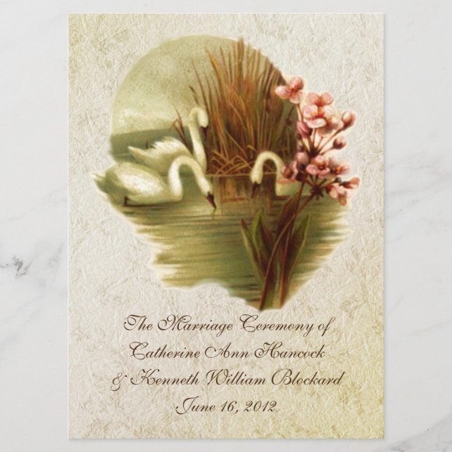 Programa de Boda de Cisnes Vintage (Anverso)