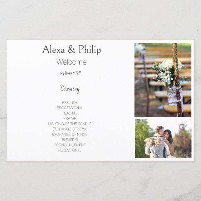 Programa de Boda de Collage de fotos Blanco (Anverso)