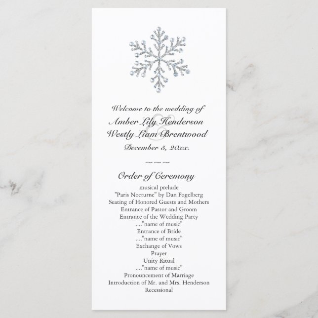 Programa de Boda de copos de nieve (blanco) (Anverso)