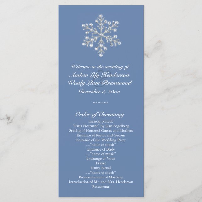 Programa de Boda de Copos de Nieve de Crystal Wint (Anverso)