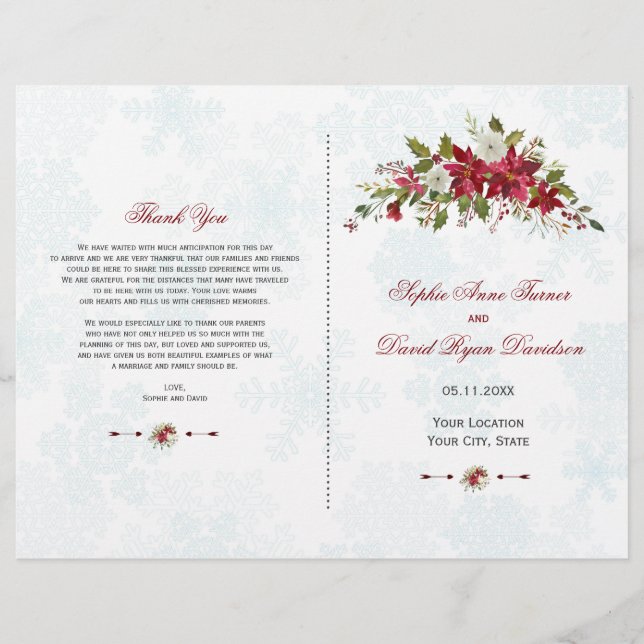 Programa de Boda de Copos de Nieve de Winter Red P (Anverso)