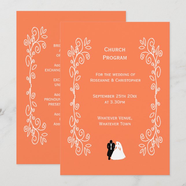 Programa de Boda de Coral Diseño de Novia Groom (Anverso / Reverso)