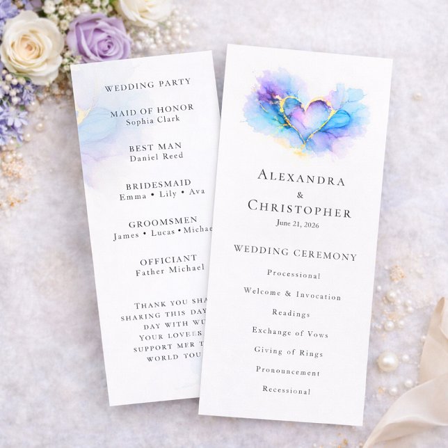 Programa de Boda de Corazón Abstracto Azul Púrpura (Subido por el creador)