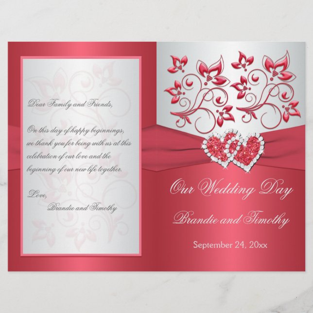 Programa de Boda de Corazones Florales Rosa Coral  (Anverso)