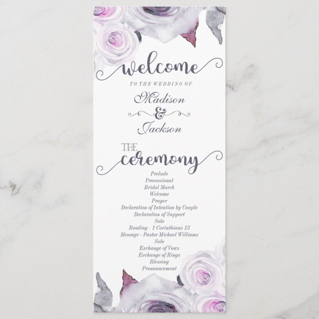 Programa de Boda de Corona Floral Lavanda y Gris (Anverso)