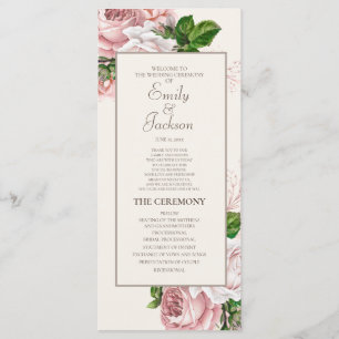Programa de Boda de Crema Floral Rosa Vintage