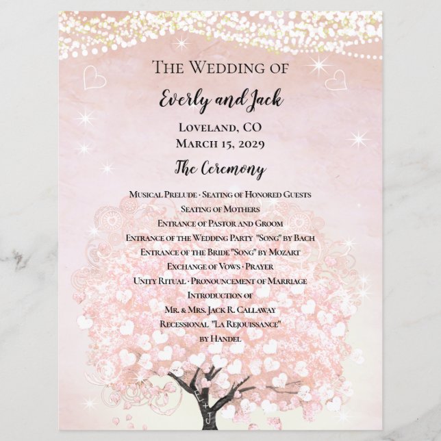 Programa de Boda de Cuento de Hadas Rosa Rubor (Anverso)