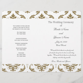 Programa de Boda de Damasco con Vintage Gris Dorad