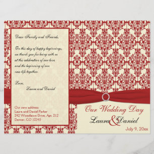 Programa de Boda de Damasco Crema y Rojo