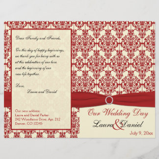 Programa de Boda de Damasco Crema y Rojo
