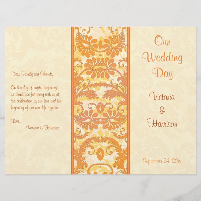 Programa de Boda de Damasco de Oro Crema, Naranja (Anverso)