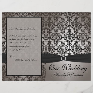 Programa de Boda de Damasco Gris y Negro