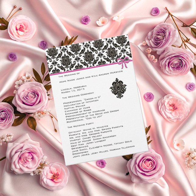 Programa de Boda de Damasco Negro sobre Blanco con (Subido por el creador)