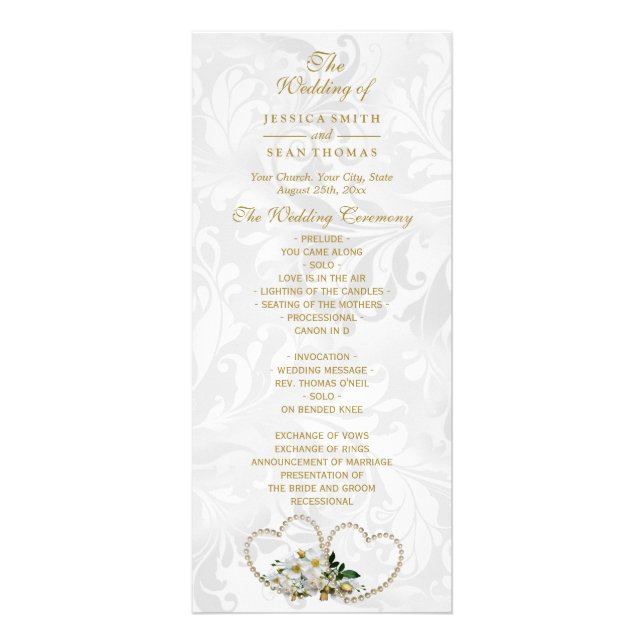 Programa de Boda de Damasco Perlas Corazones y Flo (Frente)