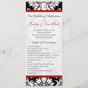 Programa de Boda de Damask Negro 9x4 Red Trim