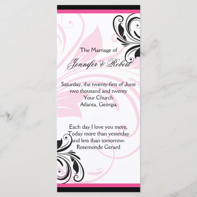 Programa de Boda de Desplazamiento Floral Negro y  (Anverso)