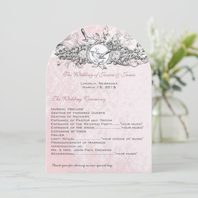 Programa de Boda de Desplazamiento Musical Rosa de (Anverso de pie)