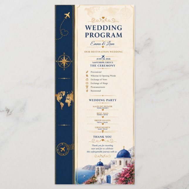 Programa de Boda de Destino Navy Gold (Anverso)