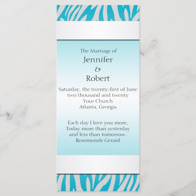 Programa de Boda de Diamantes de Zebra verde azula (Anverso)