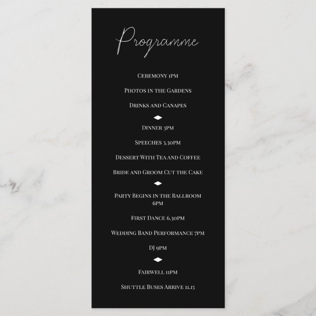 Programa de Boda de Diamantes en Blanco y Negro (Anverso)