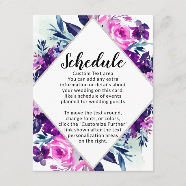 Programa de Boda de Diamantes Violetas Florales En (Anverso)