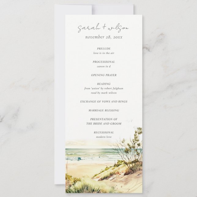 Programa de Boda de Dusky Coastal Beach Sun Seasca (Anverso)