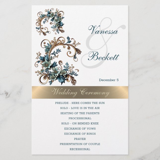 Programa de Boda de Elegancia Floral Dorada (Anverso)
