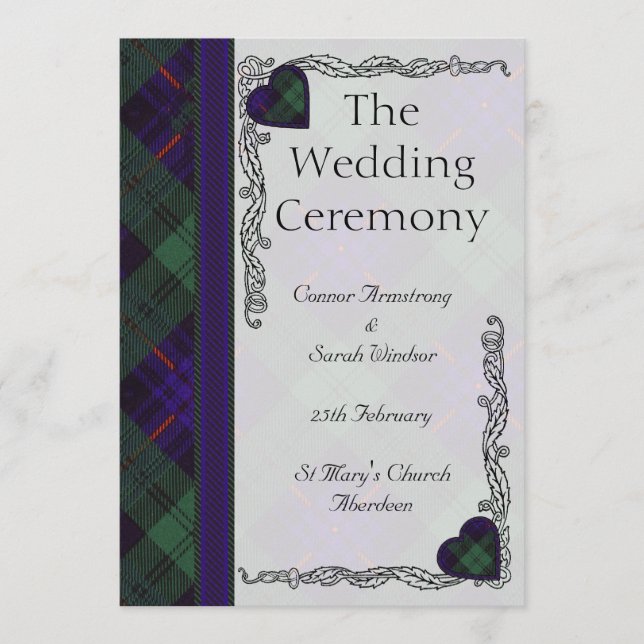 Programa de boda de Escocia Tartán - Armstrong (Anverso)