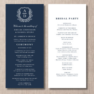 Programa de Boda de Escudos de Monograma Azul de l