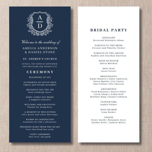 Programa de Boda de Escudos de Monograma Azul de l (Subido por el creador)